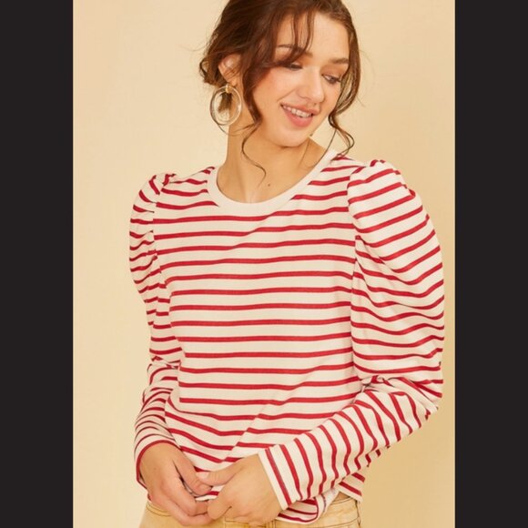 Verify Striped Puff Shoulder Top - Picture 2 of 3